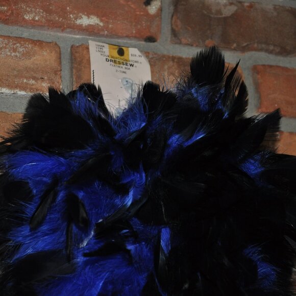 Amazing Two Tone Blue & Black Tip Real Feather Boa Shawl Burlesque Cabaret - Picture 4 of 7